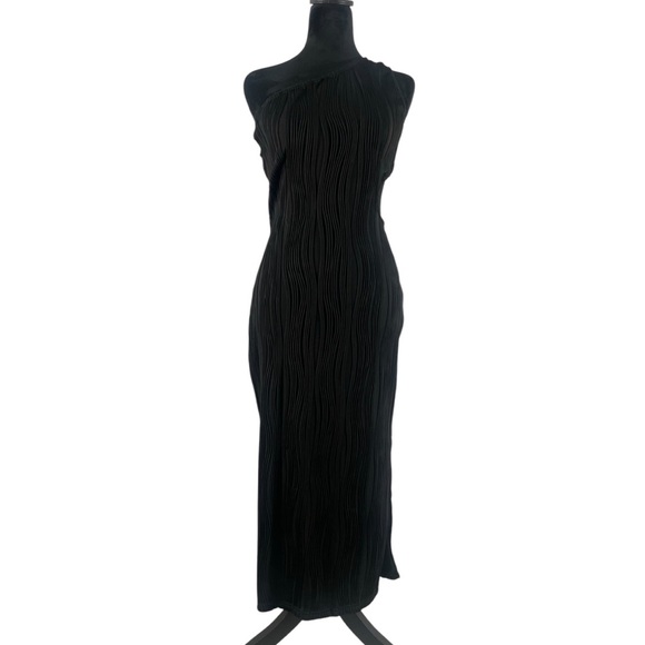 Elegant Maxi Black One-Shoulder Dress, cut out side, Sleeveless,Large,New - Picture 6 of 6